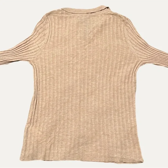 ZARA Tan Ribbed Button-Up Cardigan - Picture 2 of 4